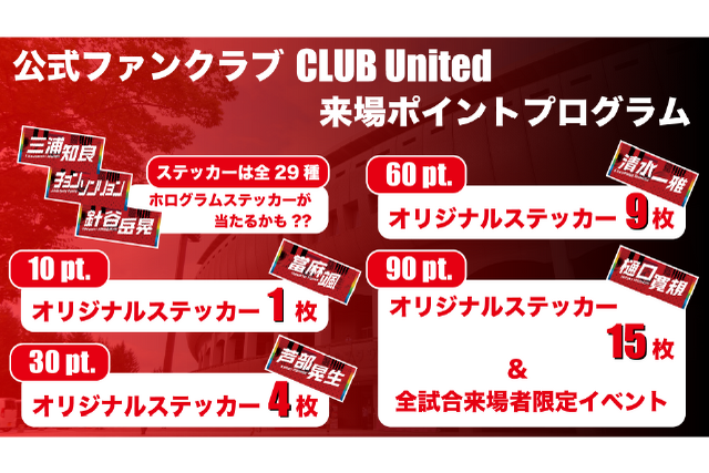 【公式ファンクラブCLUB United】来場ポイントプログラムのお知らせ
