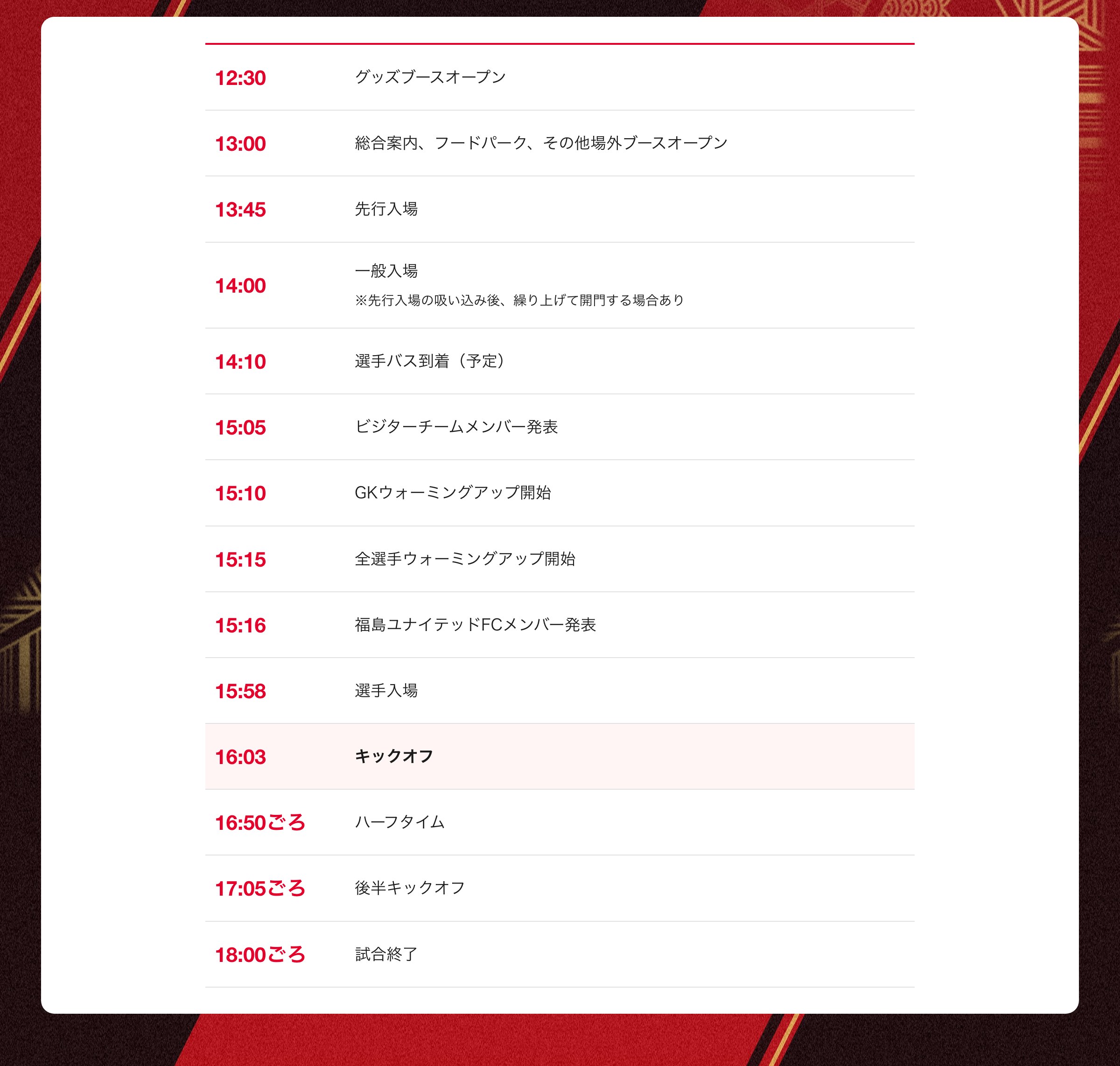 当日のタイムスケジュール