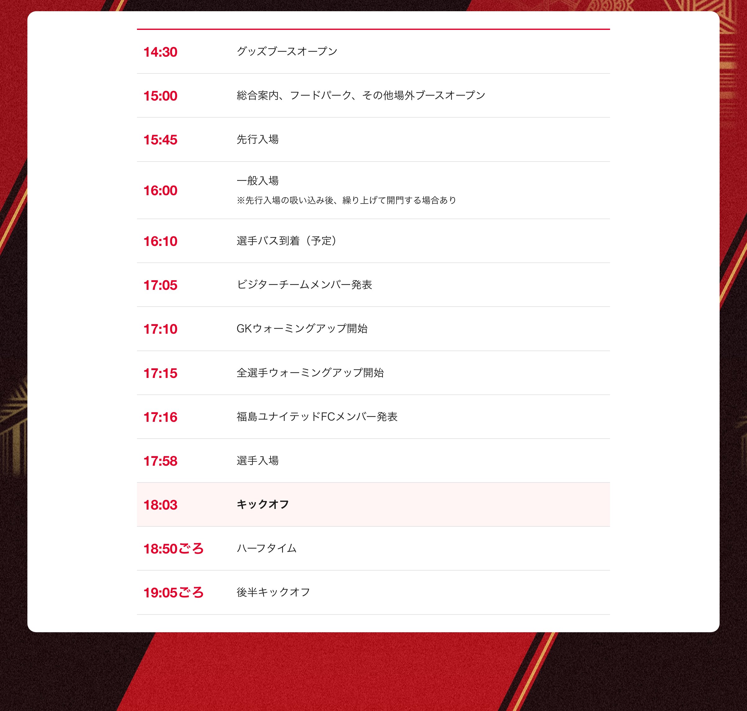当日のタイムスケジュール