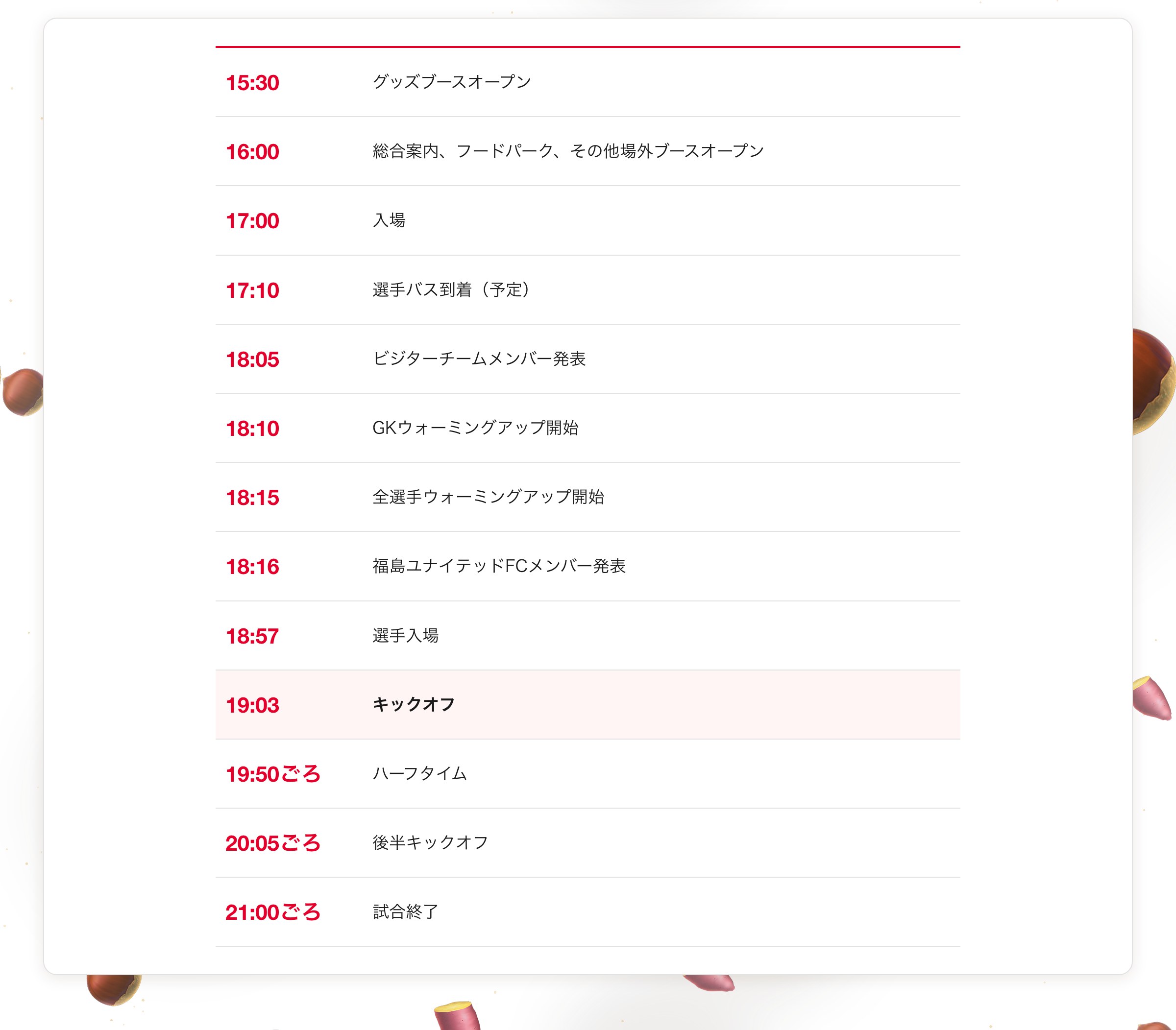 当日のタイムスケジュール