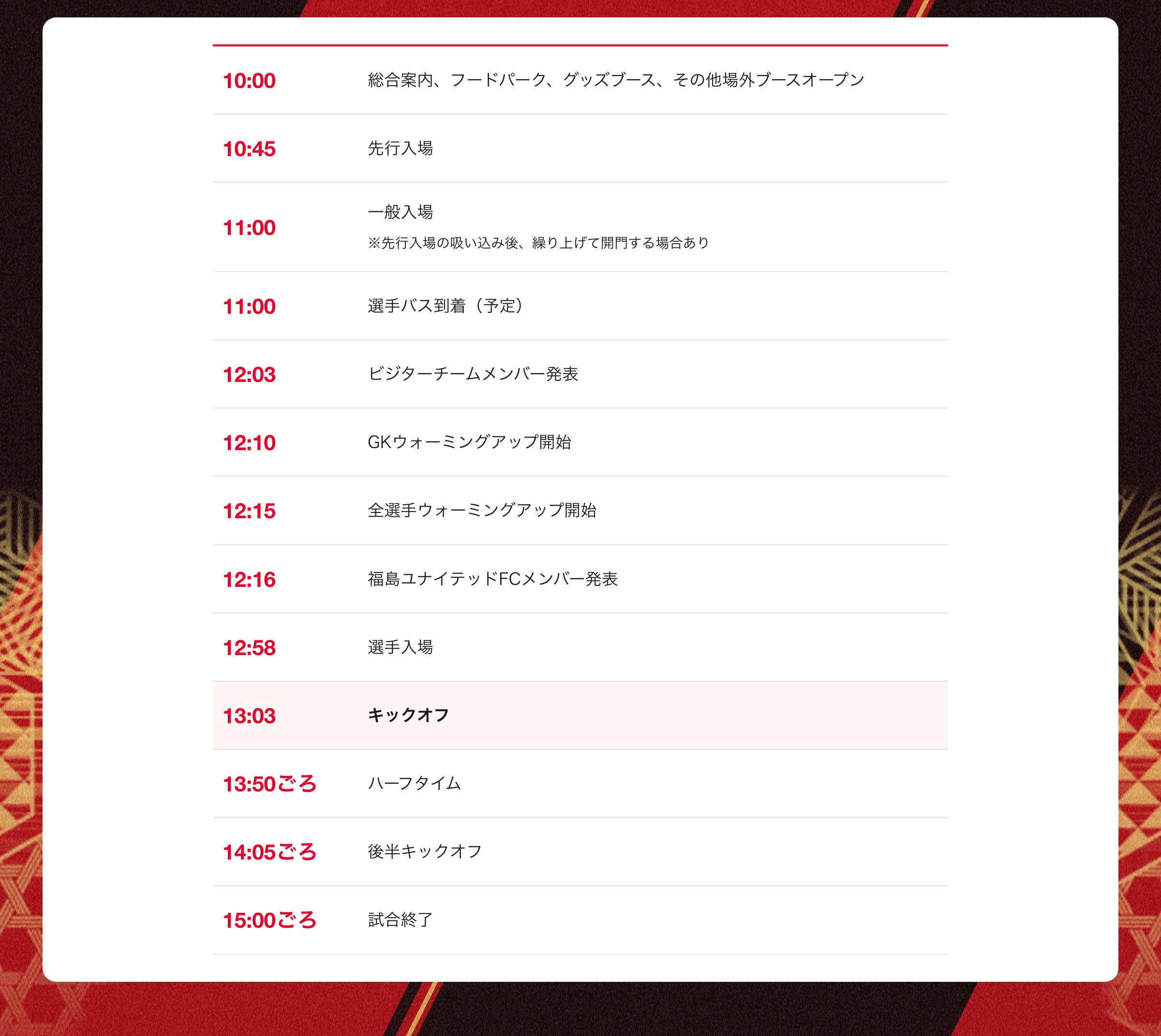 当日のタイムスケジュール